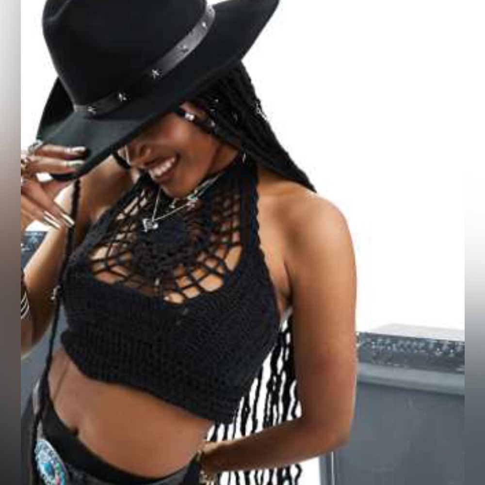 ASOS Black Crochet Halter Top